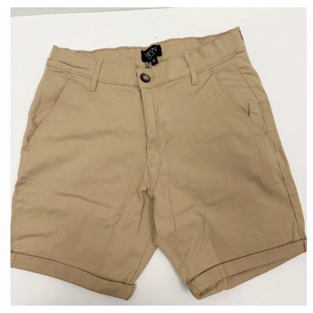 BoohooMAN Khaki Chino Shorts Mens Size 32 Flat Front Cotton